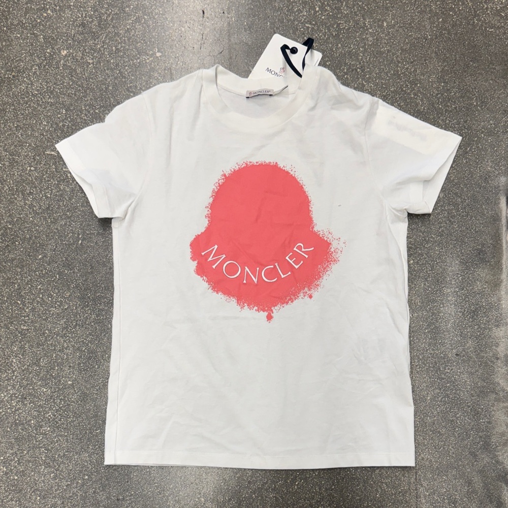 Moncler  Tee in White with Coral Logo